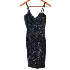 Vintage Sequins Formal Cocktail Black Sleeveless Dress Women's Size 10